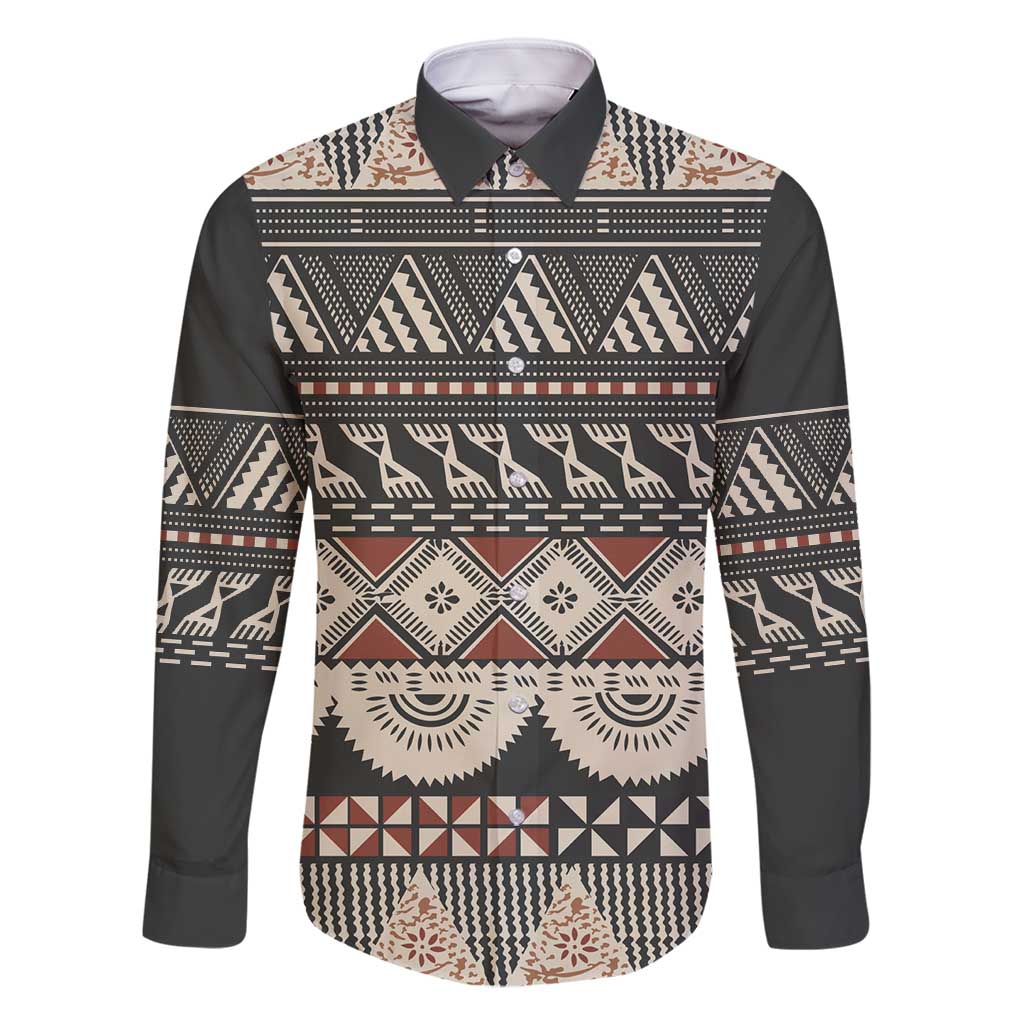 Vintage Bula Fiji Masi Family Matching Long Sleeve Bodycon Dress and Hawaiian Shirt Fijian Tapa Cloth - Polynesian Pride