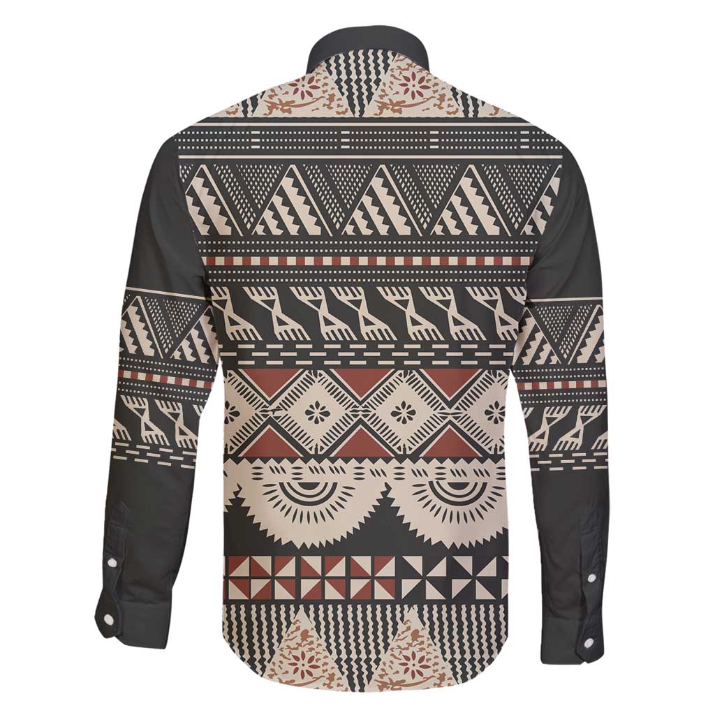 Vintage Bula Fiji Masi Family Matching Long Sleeve Bodycon Dress and Hawaiian Shirt Fijian Tapa Cloth - Polynesian Pride