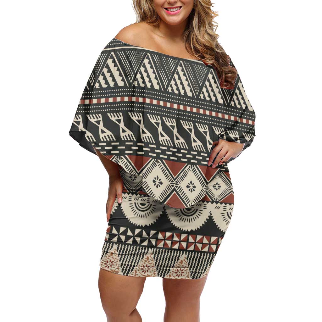 Vintage Bula Fiji Masi Family Matching Off Shoulder Short Dress and Hawaiian Shirt Fijian Tapa Cloth - Polynesian Pride