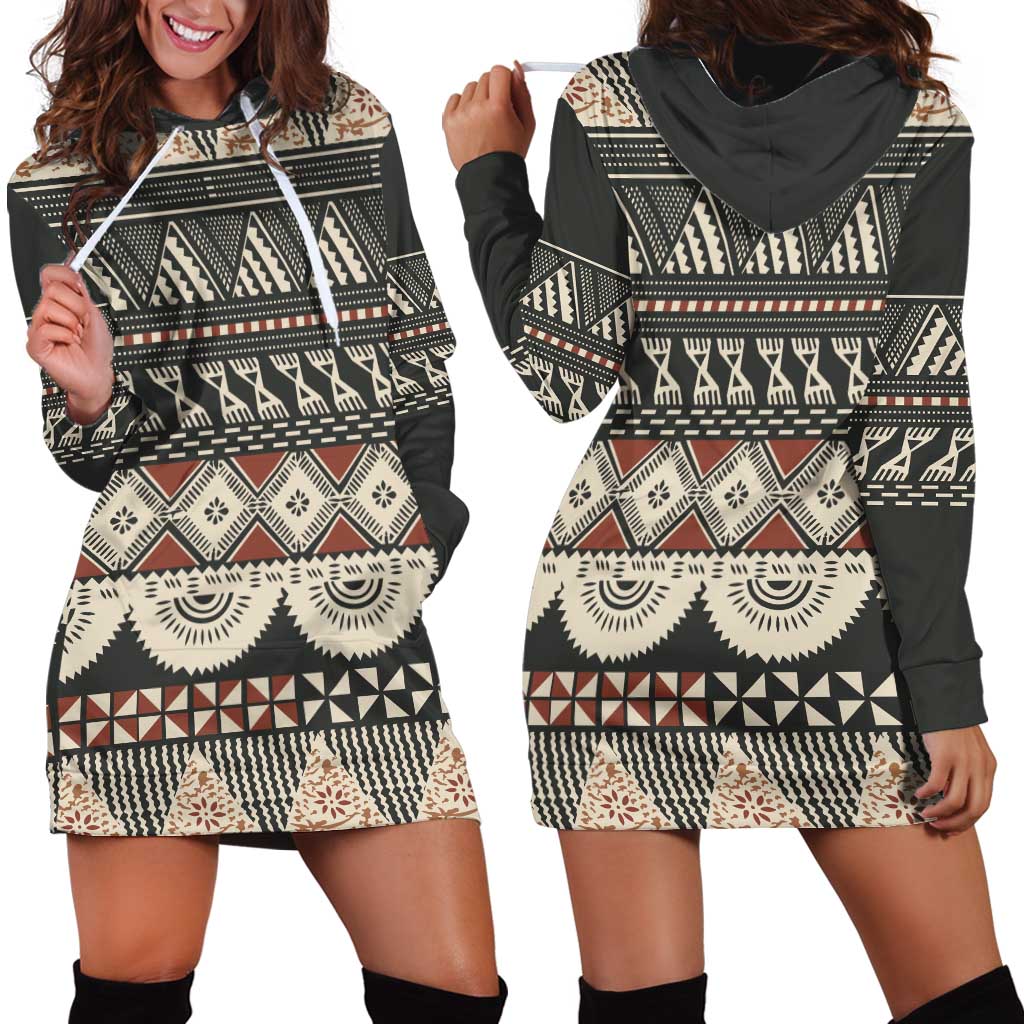 Vintage Bula Fiji Masi Hoodie Dress Fijian Tapa Cloth - Polynesian Pride