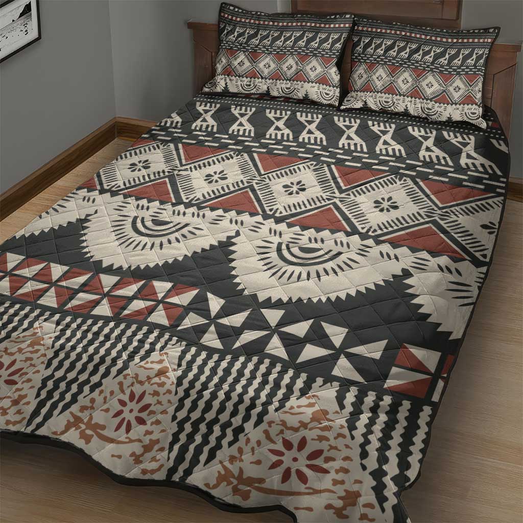 Vintage Bula Fiji Masi Quilt Bed Set Fijian Tapa Cloth - Polynesian Pride