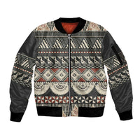 Vintage Bula Fiji Masi Sleeve Zip Bomber Jacket Fijian Tapa Cloth LT14 Unisex Charcoal - Polynesian Pride