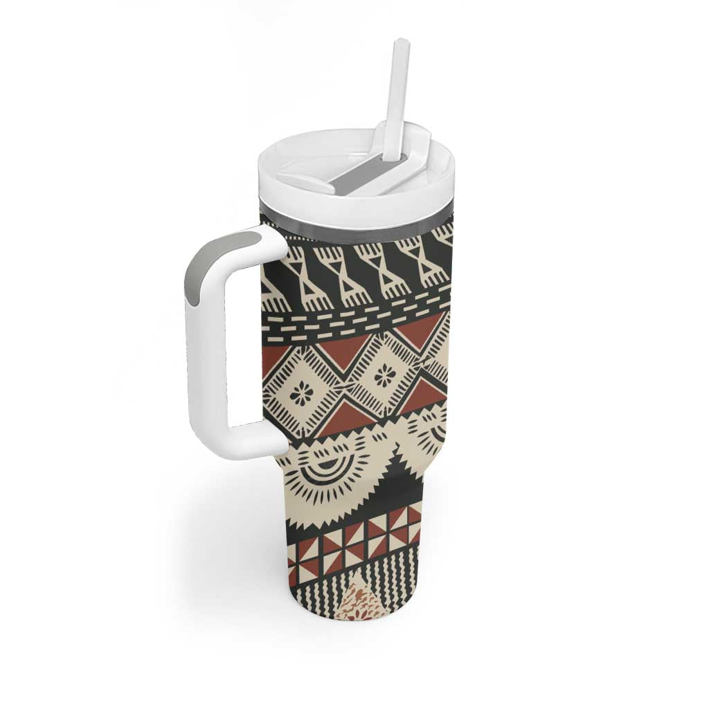 Vintage Bula Fiji Masi Tumbler With Handle Fijian Tapa Cloth - Polynesian Pride