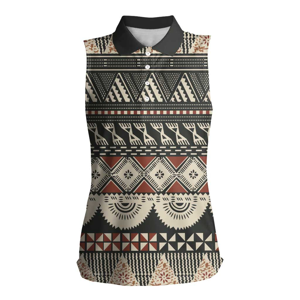 Vintage Bula Fiji Masi Women Sleeveless Polo Shirt Fijian Tapa Cloth - Polynesian Pride