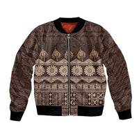 Bula Fiji Iri ni Meke Bomber Jacket Kuvui Fijian Masi LT14 Unisex Brown - Polynesian Pride