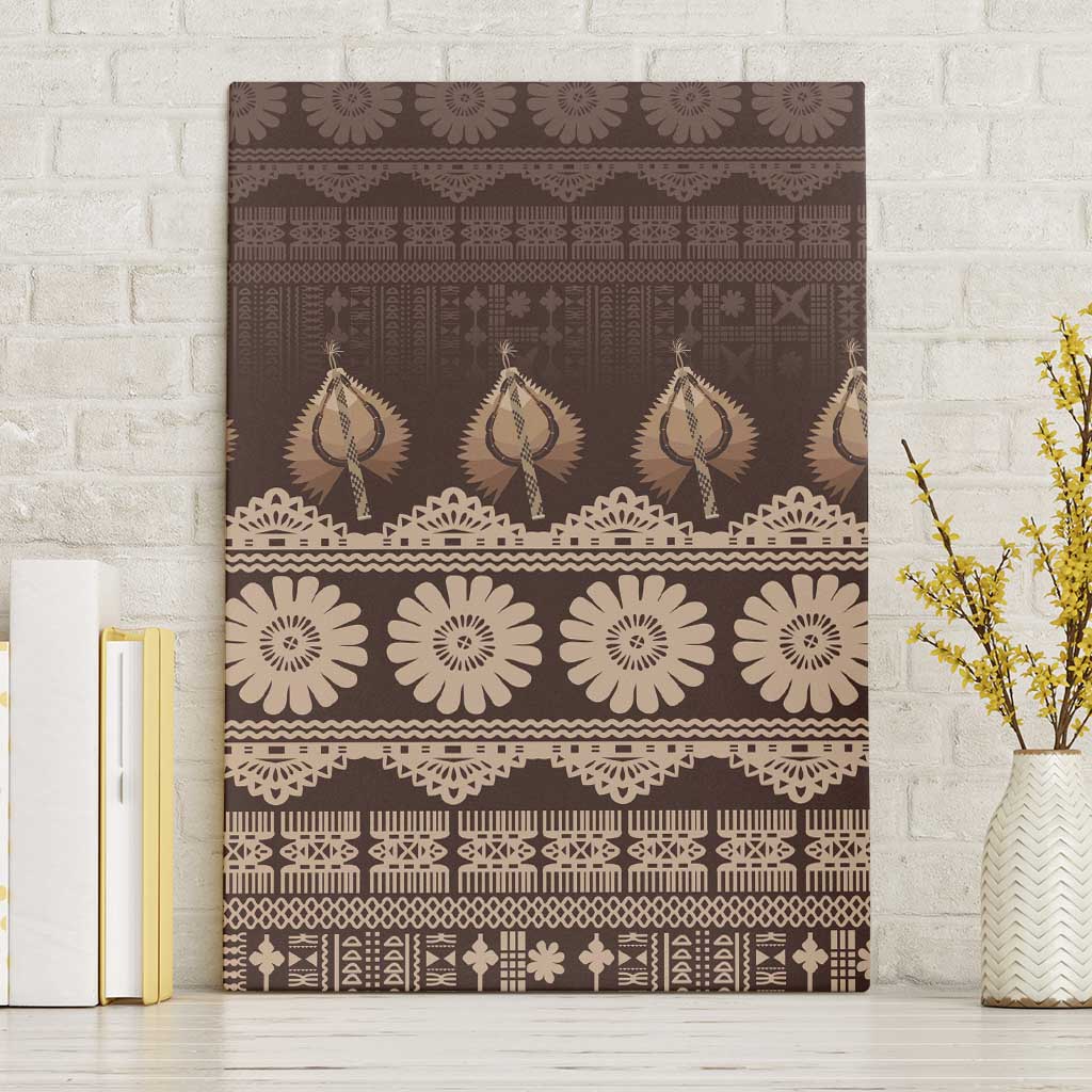 Bula Fiji Iri ni Meke Canvas Wall Art Kuvui Fijian Masi LT14 Without Frame Brown - Polynesian Pride