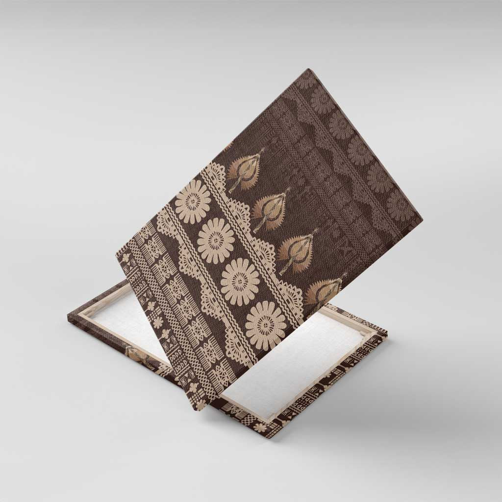 Bula Fiji Iri ni Meke Canvas Wall Art Kuvui Fijian Masi LT14 With Frame Brown - Polynesian Pride