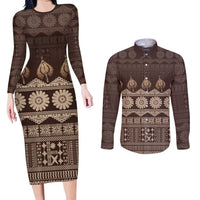 Bula Fiji Iri ni Meke Couples Matching Long Sleeve Bodycon Dress and Long Sleeve Button Shirt Kuvui Fijian Masi - Polynesian Pride