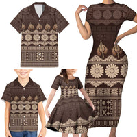Bula Fiji Iri ni Meke Family Matching Short Sleeve Bodycon Dress and Hawaiian Shirt Kuvui Fijian Masi - Polynesian Pride