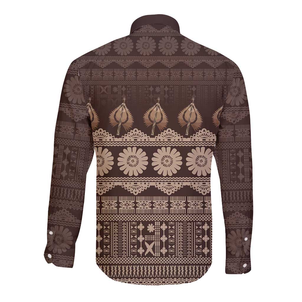 Bula Fiji Iri ni Meke Long Sleeve Button Shirt Kuvui Fijian Masi - Polynesian Pride