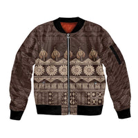 Bula Fiji Iri ni Meke Sleeve Zip Bomber Jacket Kuvui Fijian Masi LT14 Unisex Brown - Polynesian Pride