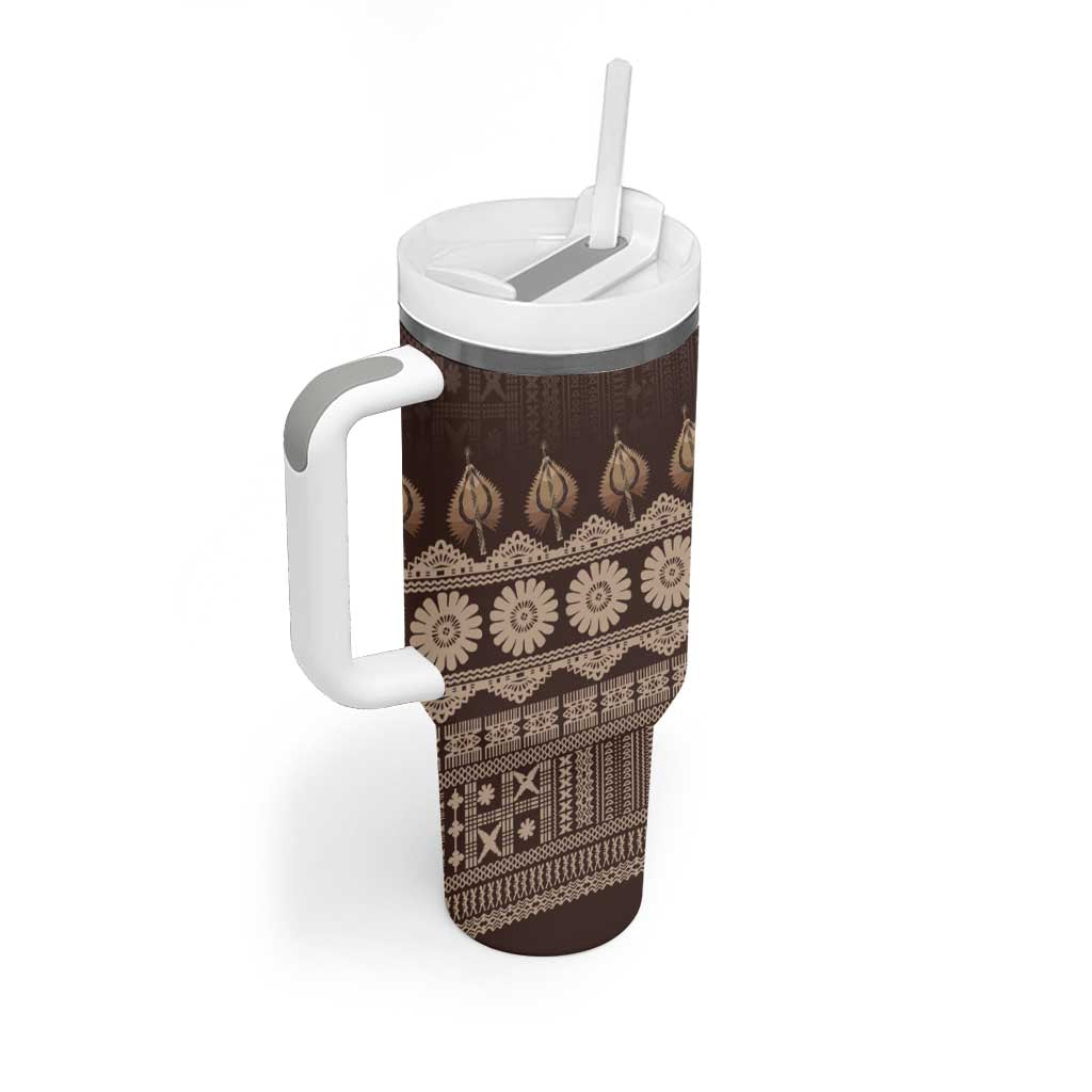 Bula Fiji Iri ni Meke Tumbler With Handle Kuvui Fijian Masi - Polynesian Pride