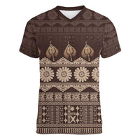 Bula Fiji Iri ni Meke Women V-Neck T-Shirt Kuvui Fijian Masi - Polynesian Pride