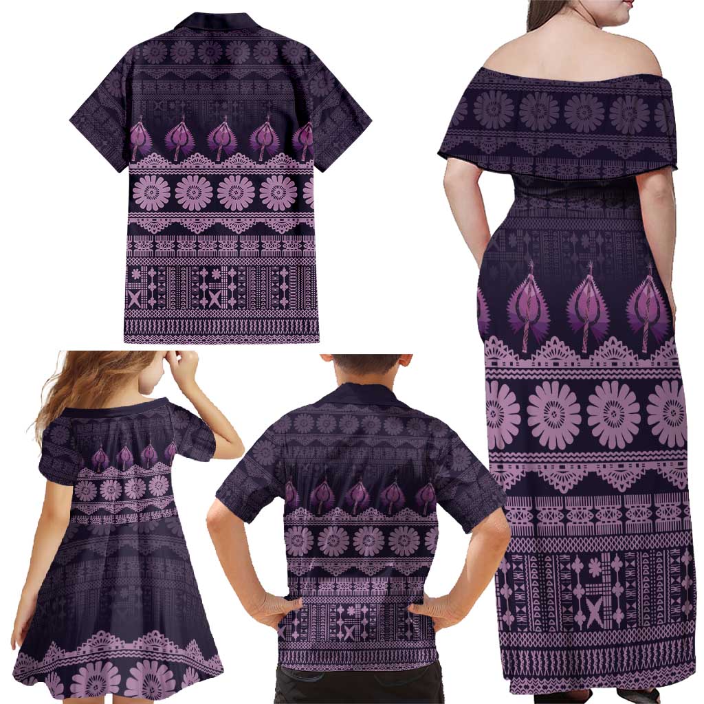 Bula Fiji Iri ni Meke Family Matching Off Shoulder Maxi Dress and Hawaiian Shirt Lokaloka Fijian Masi - Polynesian Pride