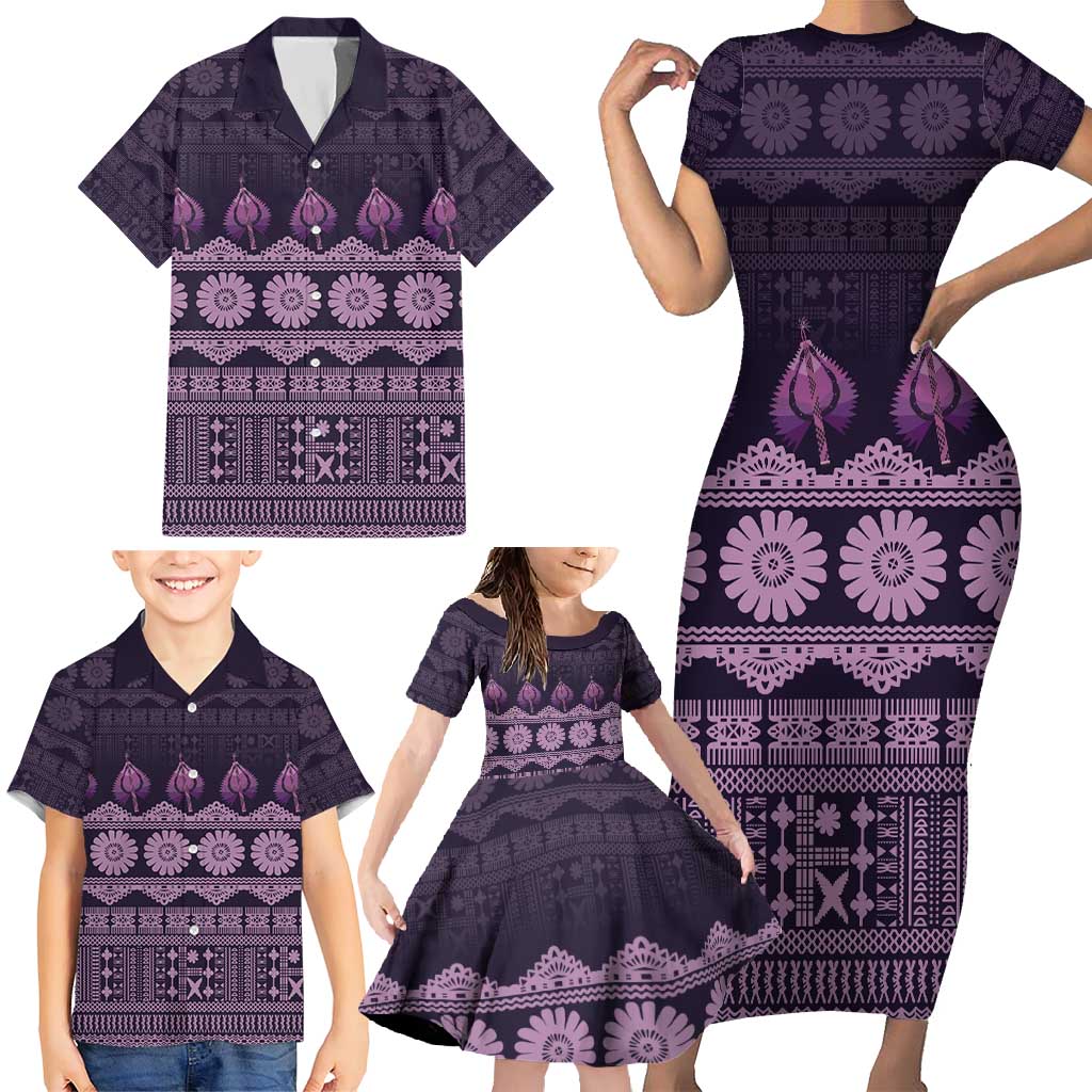 Bula Fiji Iri ni Meke Family Matching Short Sleeve Bodycon Dress and Hawaiian Shirt Lokaloka Fijian Masi - Polynesian Pride