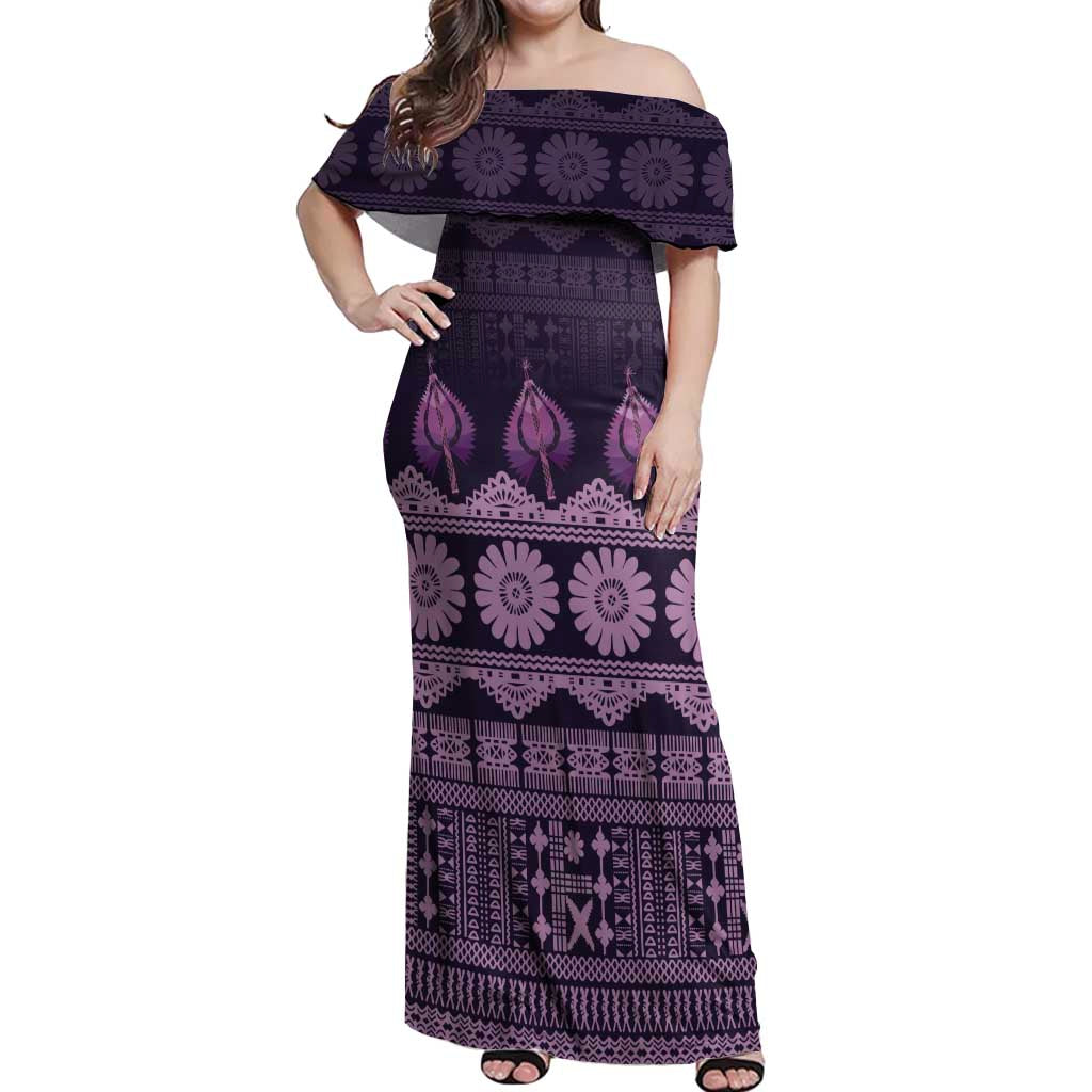 Bula Fiji Iri ni Meke Off Shoulder Maxi Dress Lokaloka Fijian Masi - Polynesian Pride