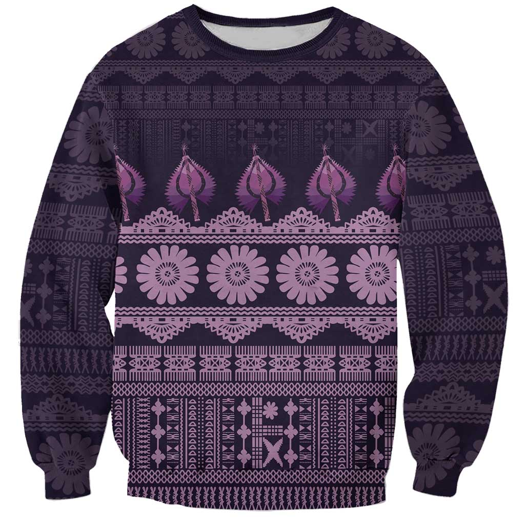 Bula Fiji Iri ni Meke Sweatshirt Lokaloka Fijian Masi LT14 Unisex Purple - Polynesian Pride