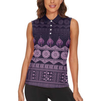 Bula Fiji Iri ni Meke Women Sleeveless Polo Shirt Lokaloka Fijian Masi - Polynesian Pride