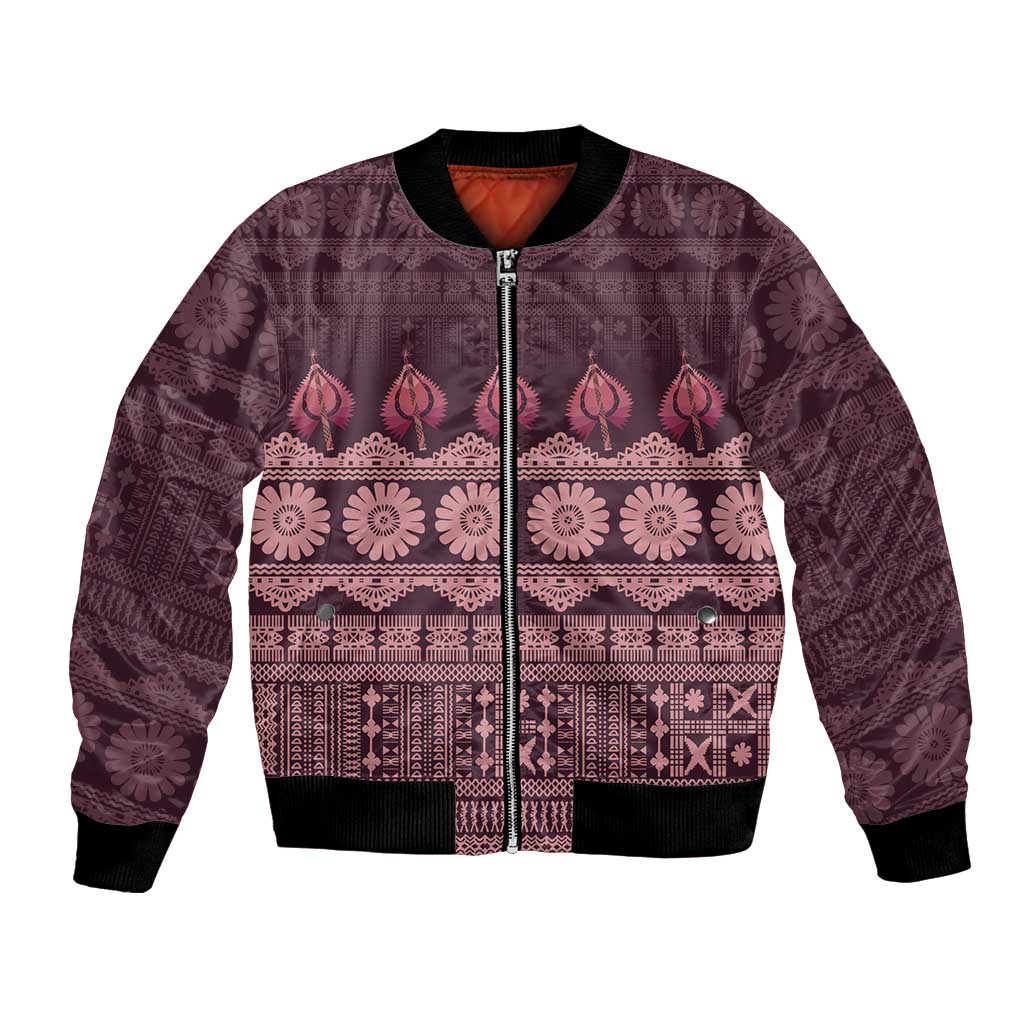 Bula Fiji Iri ni Meke Bomber Jacket Piqi Fijian Masi LT14 Unisex Pink - Polynesian Pride