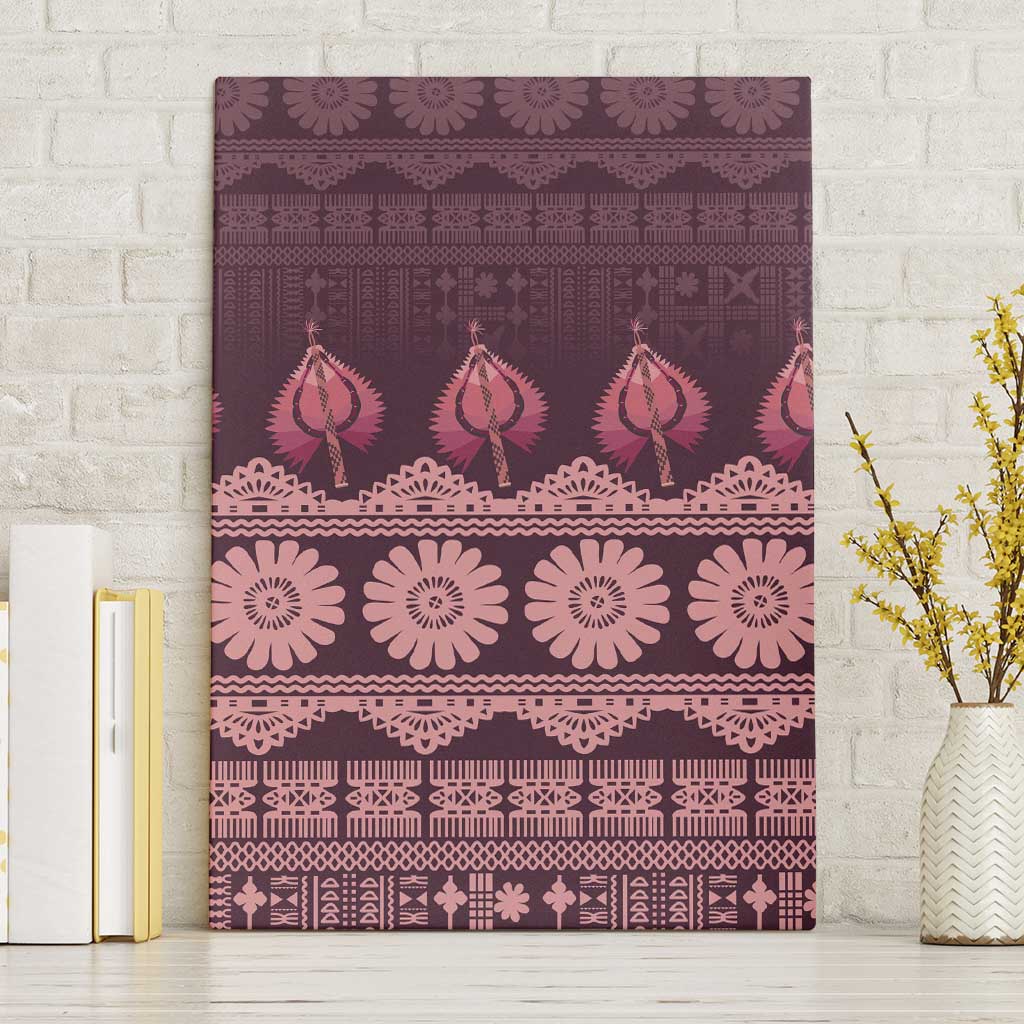 Bula Fiji Iri ni Meke Canvas Wall Art Piqi Fijian Masi LT14 Without Frame Pink - Polynesian Pride