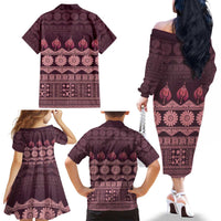 Bula Fiji Iri ni Meke Family Matching Off The Shoulder Long Sleeve Dress and Hawaiian Shirt Piqi Fijian Masi - Polynesian Pride