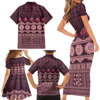 Bula Fiji Iri ni Meke Family Matching Short Sleeve Bodycon Dress and Hawaiian Shirt Piqi Fijian Masi - Polynesian Pride