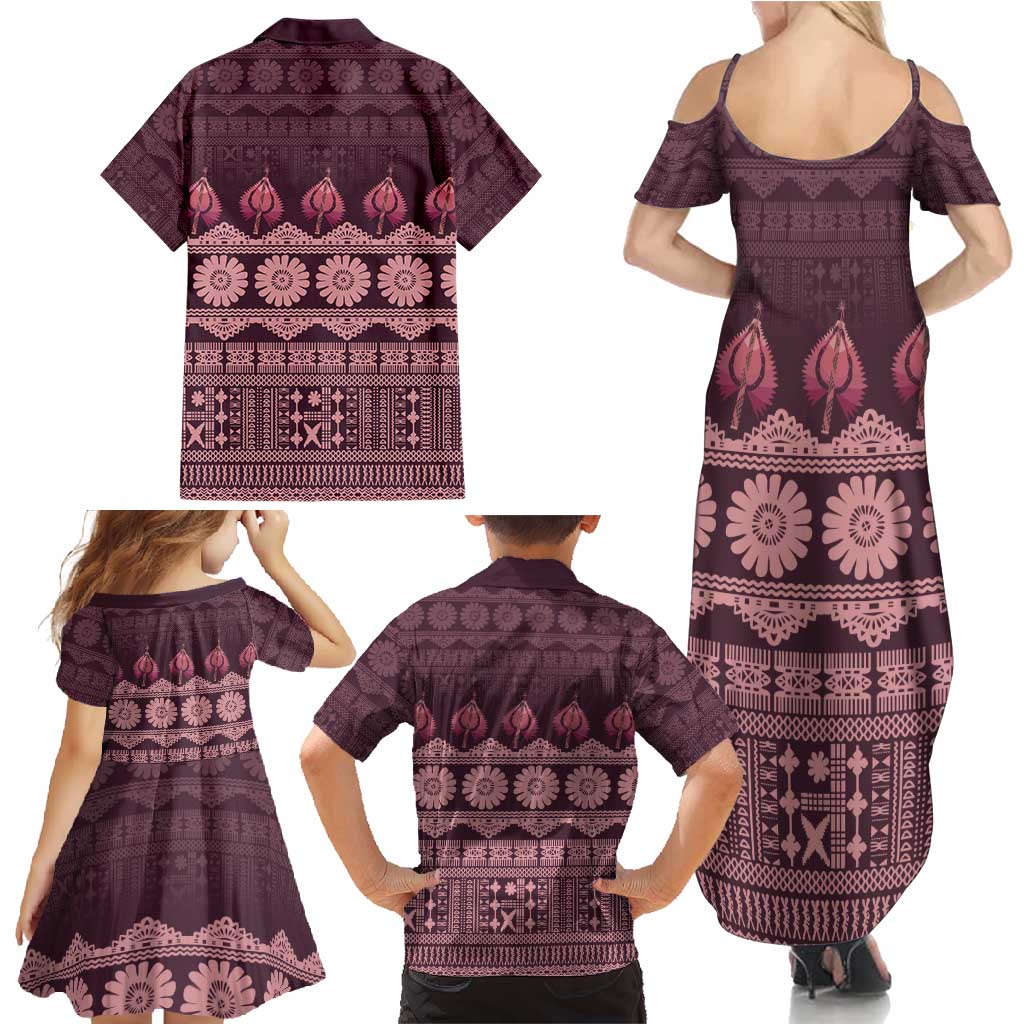 Bula Fiji Iri ni Meke Family Matching Summer Maxi Dress and Hawaiian Shirt Piqi Fijian Masi - Polynesian Pride