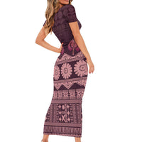 Bula Fiji Iri ni Meke Short Sleeve Bodycon Dress Piqi Fijian Masi - Polynesian Pride