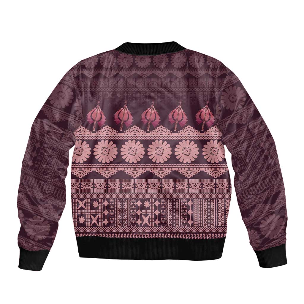 Bula Fiji Iri ni Meke Sleeve Zip Bomber Jacket Piqi Fijian Masi LT14 - Polynesian Pride