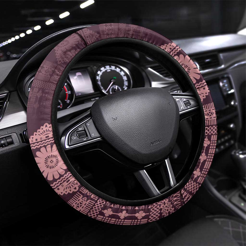 Bula Fiji Iri ni Meke Steering Wheel Cover Piqi Fijian Masi LT14 Universal Fit Pink - Polynesian Pride