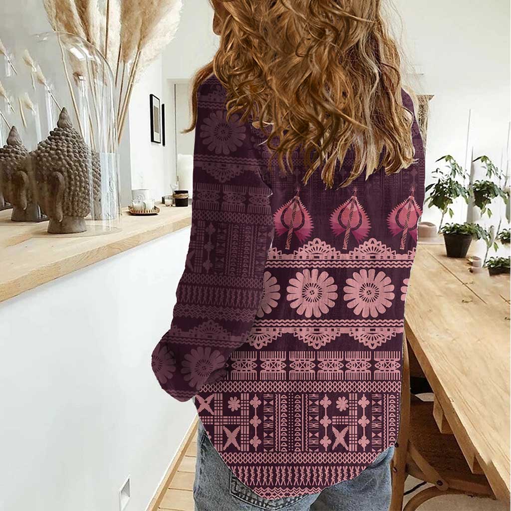 Bula Fiji Iri ni Meke Women Casual Shirt Piqi Fijian Masi - Polynesian Pride