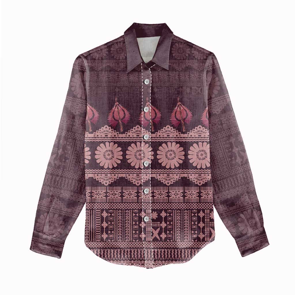 Bula Fiji Iri ni Meke Women Casual Shirt Piqi Fijian Masi - Polynesian Pride