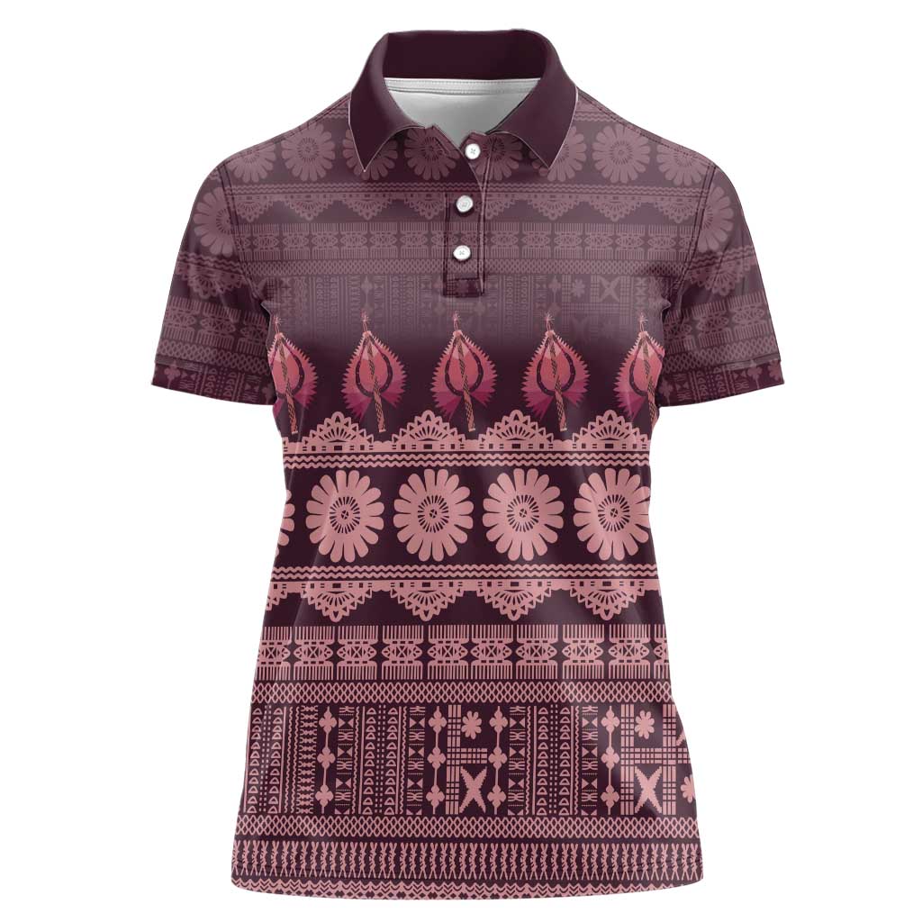 Bula Fiji Iri ni Meke Women Polo Shirt Piqi Fijian Masi - Polynesian Pride