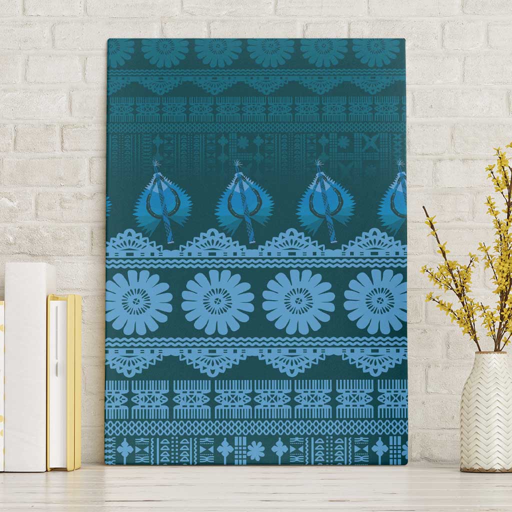 Bula Fiji Iri ni Meke Canvas Wall Art Karakarawa Fijian Masi LT14 Without Frame Blue - Polynesian Pride
