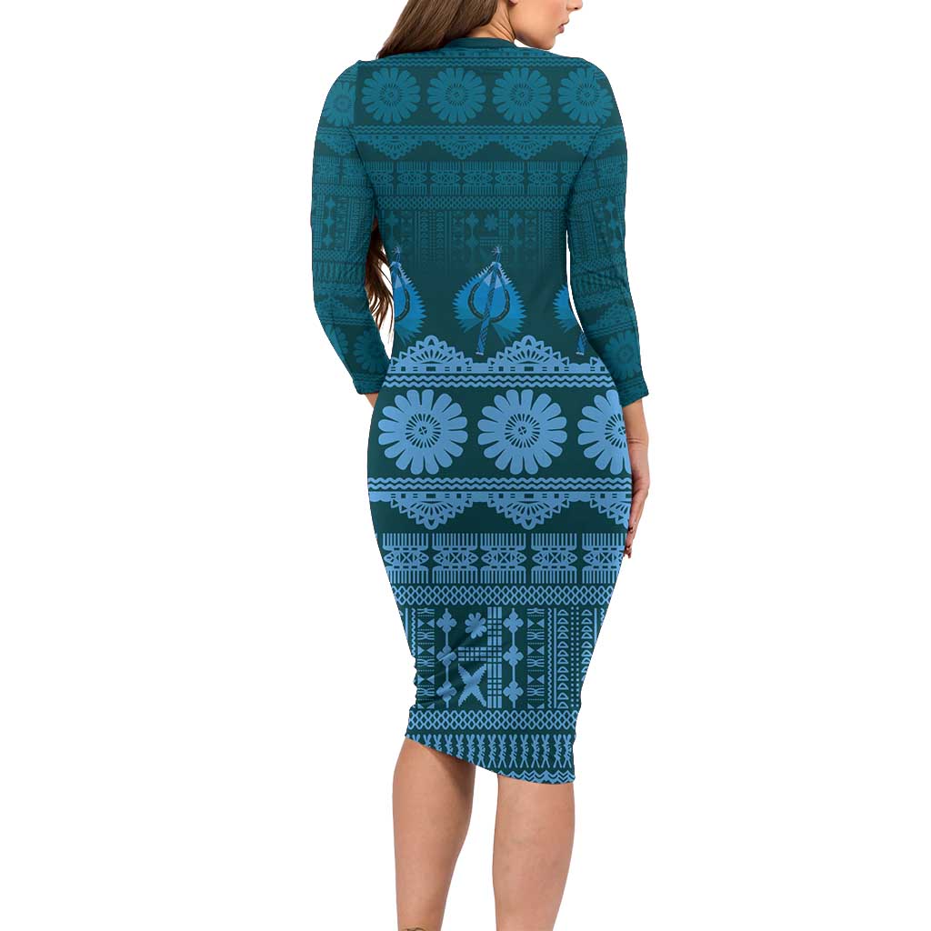 Bula Fiji Iri ni Meke Family Matching Long Sleeve Bodycon Dress and Hawaiian Shirt Karakarawa Fijian Masi - Polynesian Pride