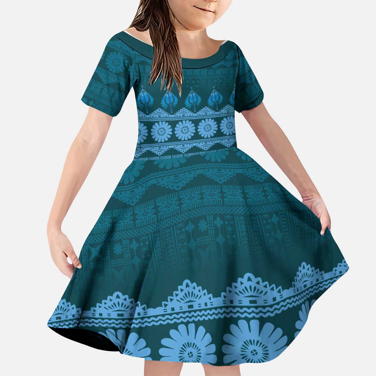 Bula Fiji Iri ni Meke Kid Short Sleeve Dress Karakarawa Fijian Masi - Polynesian Pride