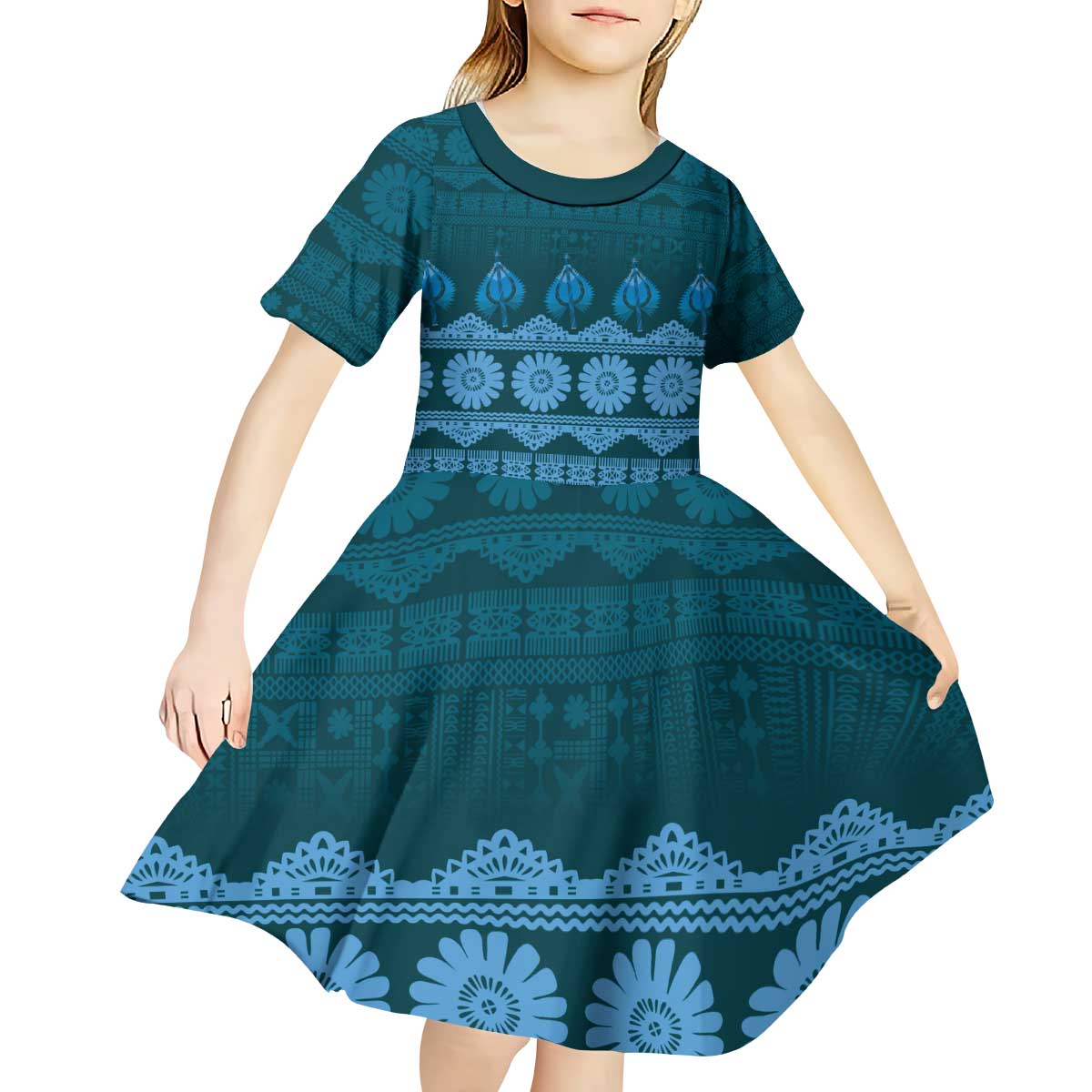 Bula Fiji Iri ni Meke Kid Short Sleeve Dress Karakarawa Fijian Masi - Polynesian Pride
