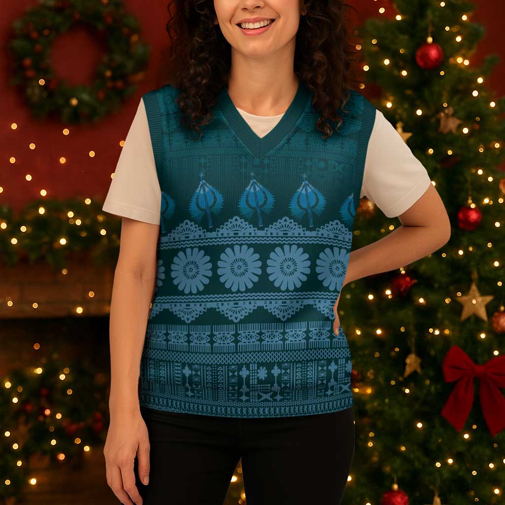 Bula Fiji Iri ni Meke Christmas Knitted V-Neck Vest Karakarawa Fijian Masi - Polynesian Pride