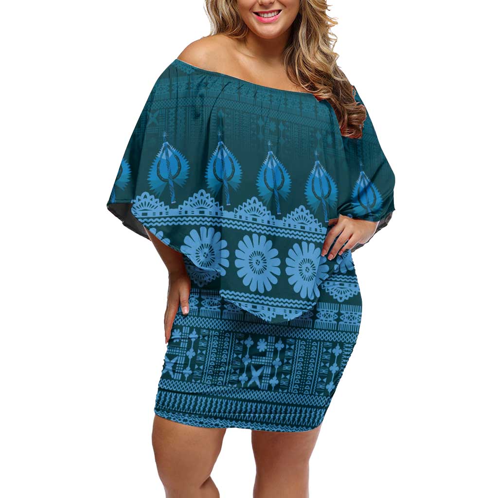 Bula Fiji Iri ni Meke Off Shoulder Short Dress Karakarawa Fijian Masi - Polynesian Pride