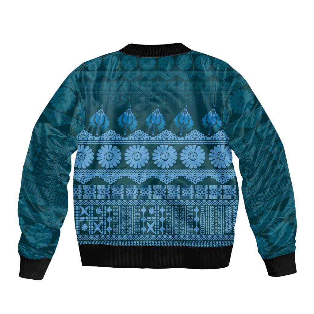 Bula Fiji Iri ni Meke Sleeve Zip Bomber Jacket Karakarawa Fijian Masi LT14 - Polynesian Pride