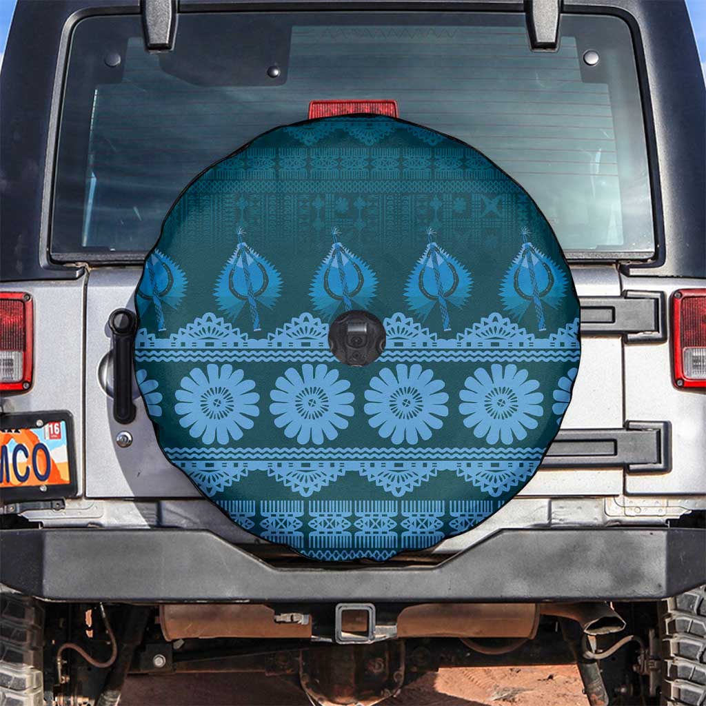 Bula Fiji Iri ni Meke Spare Tire Cover Karakarawa Fijian Masi LT14 Blue - Polynesian Pride