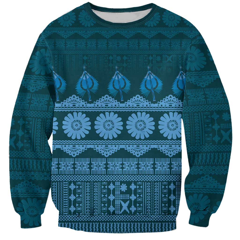 Bula Fiji Iri ni Meke Sweatshirt Karakarawa Fijian Masi LT14 Unisex Blue - Polynesian Pride