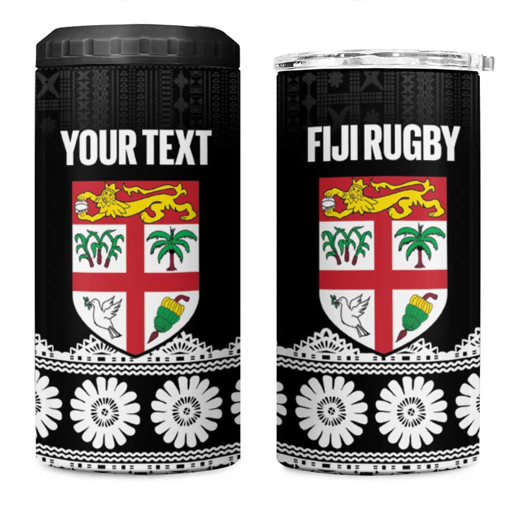 Fiji Tapa Rugby Custom 4 in 1 Can Cooler Tumbler Go Fijiana - Polynesian Pride