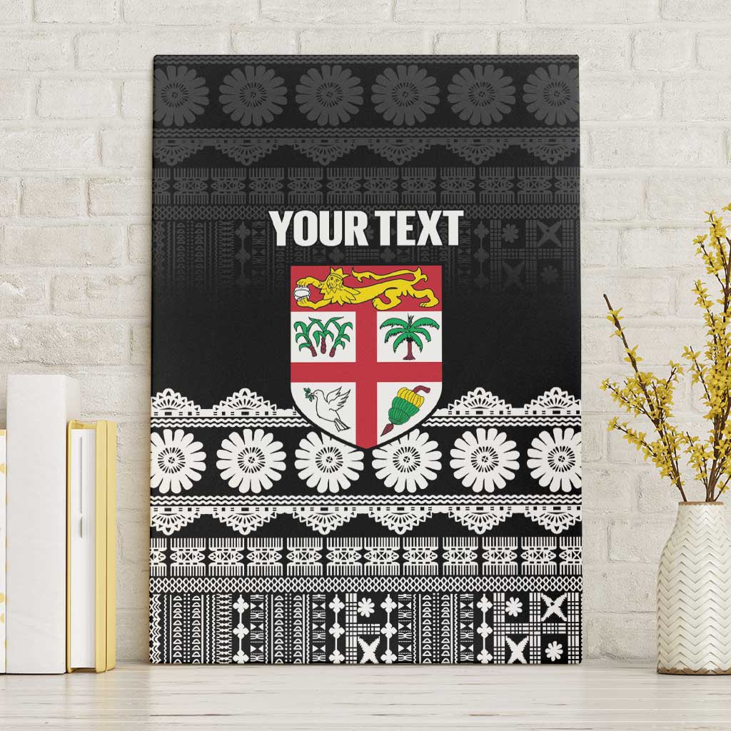 Fiji Tapa Rugby Custom Canvas Wall Art Go Fijiana LT14 Without Frame Black - Polynesian Pride