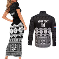 Fiji Tapa Rugby Custom Couples Matching Short Sleeve Bodycon Dress and Long Sleeve Button Shirt Go Fijiana - Polynesian Pride