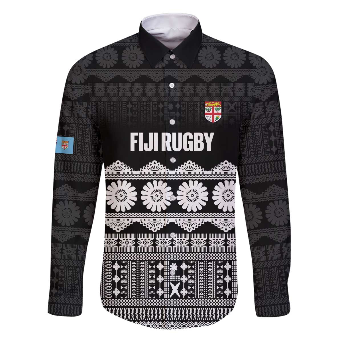 Fiji Tapa Rugby Custom Family Matching Off The Shoulder Long Sleeve Dress and Hawaiian Shirt Go Fijiana - Polynesian Pride