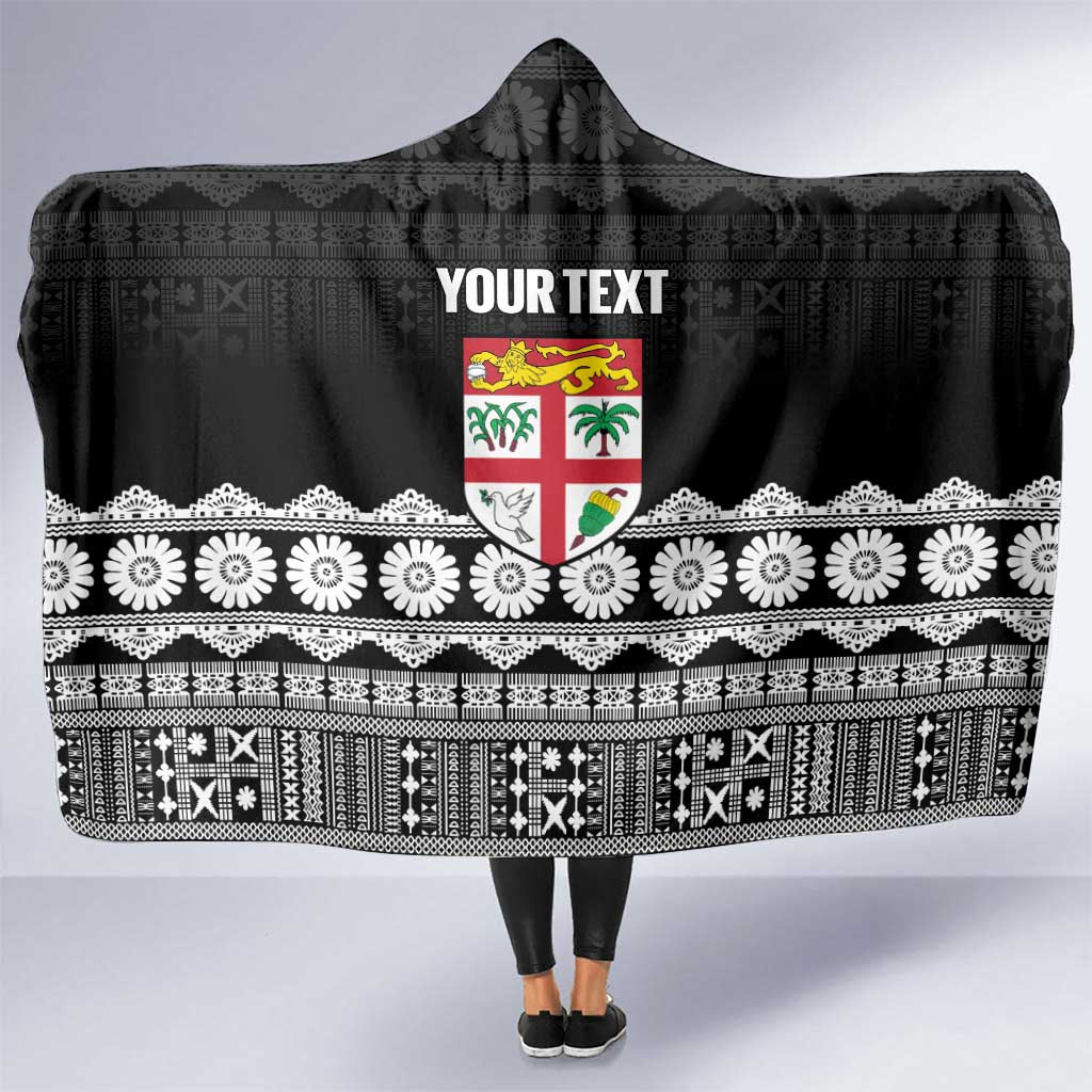 Fiji Tapa Rugby Custom Hooded Blanket Go Fijiana LT14 One Size Black - Polynesian Pride