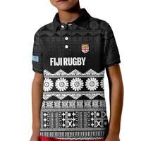 Fiji Tapa Rugby Custom Kid Polo Shirt Go Fijiana LT14 Kid Black - Polynesian Pride