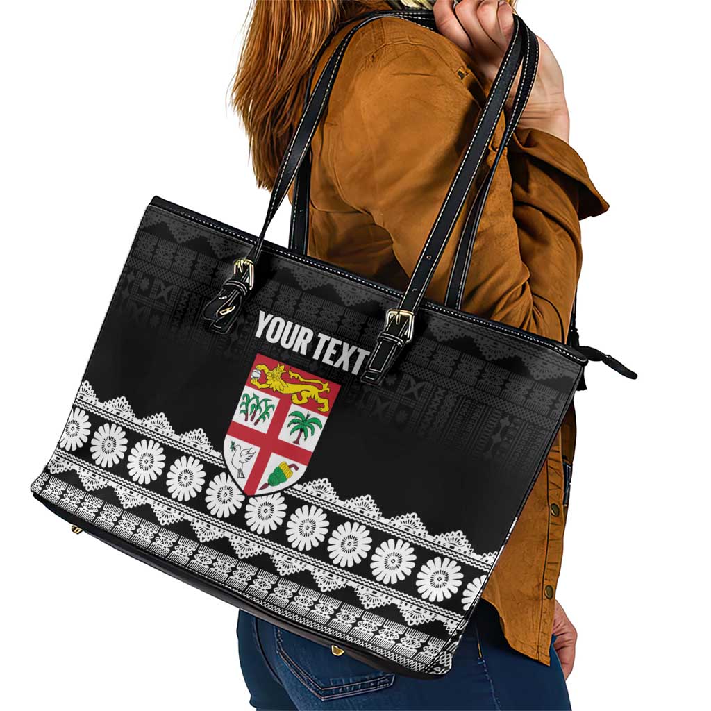 Fiji Tapa Rugby Custom Leather Tote Bag Go Fijiana - Polynesian Pride