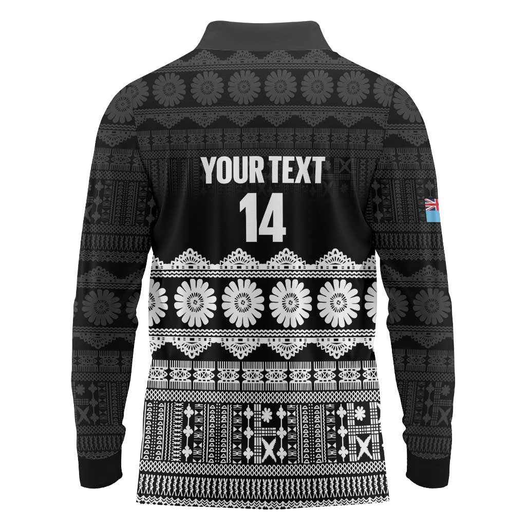 Fiji Tapa Rugby Custom Long Sleeve Polo Shirt Go Fijiana LT14 - Polynesian Pride